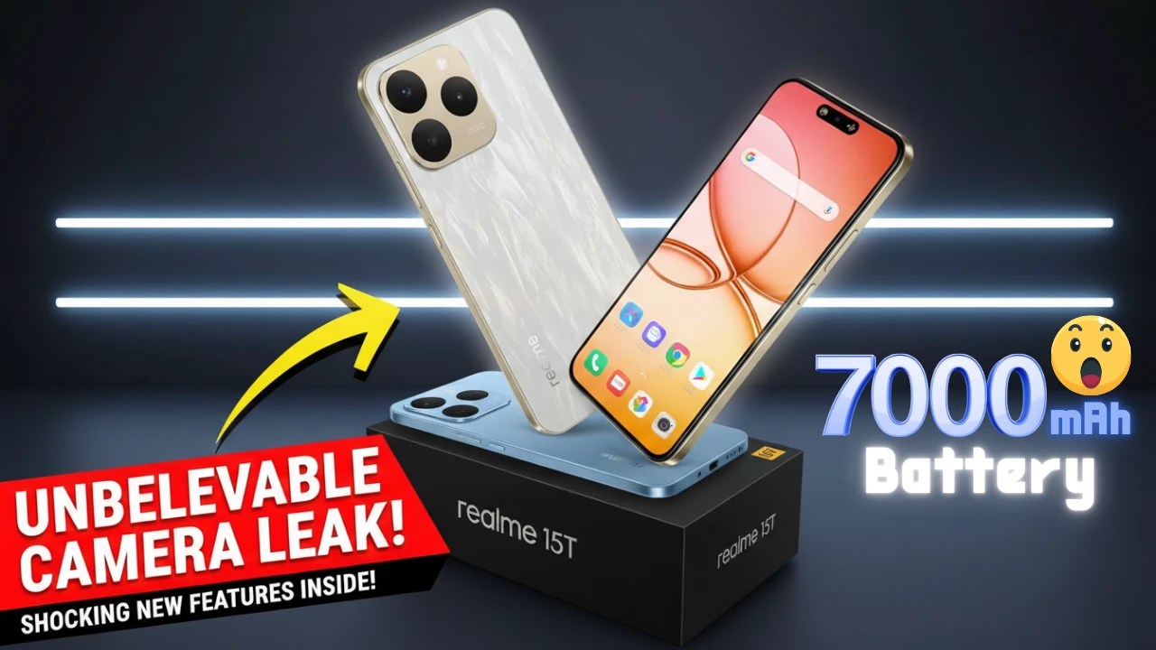 Realme 15T smartphone with 7000mAh battery, AMOLED screen, and iPhone-like design